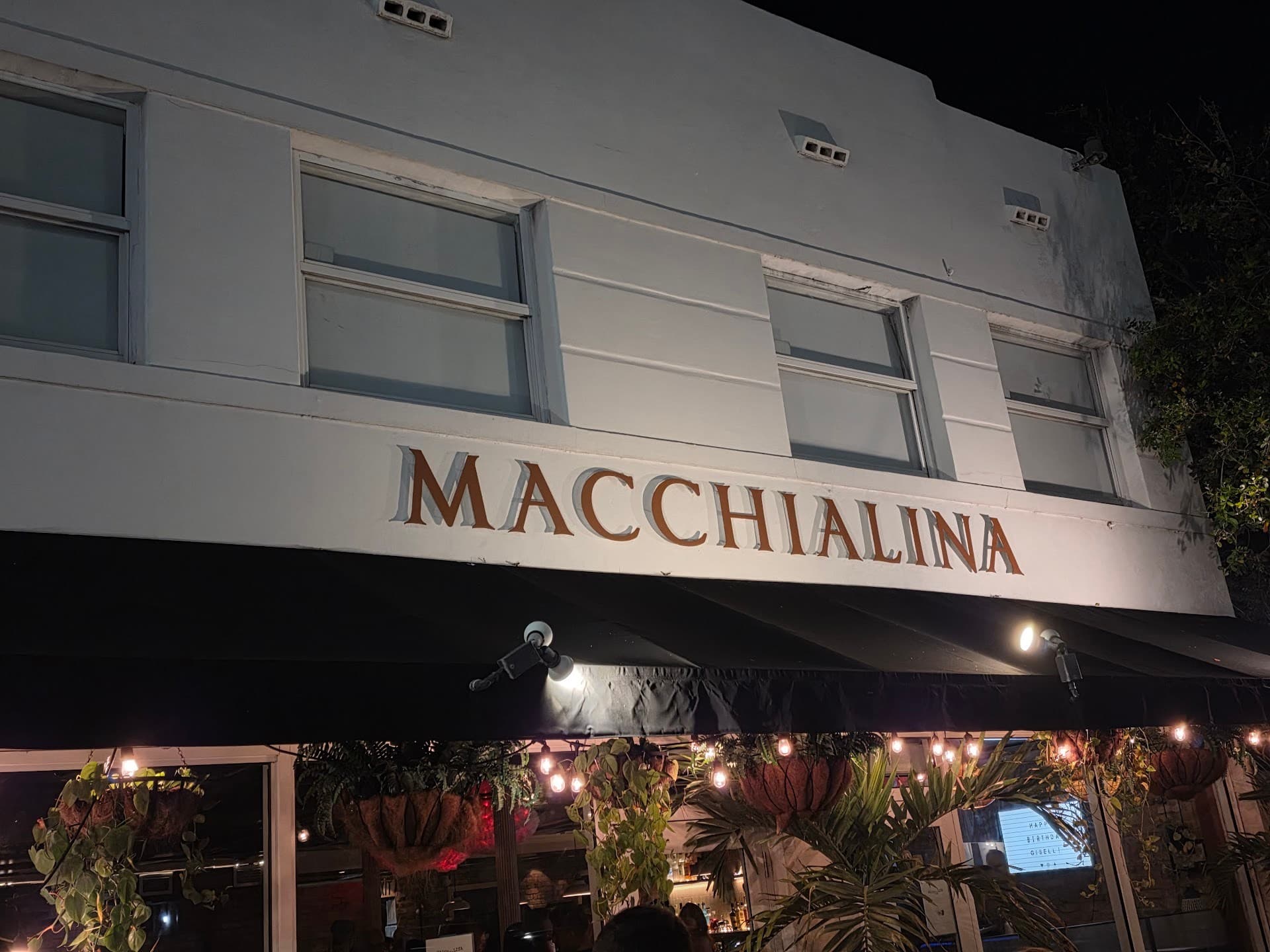 Exterior signage of Macchialina restaurant in Miami Beach