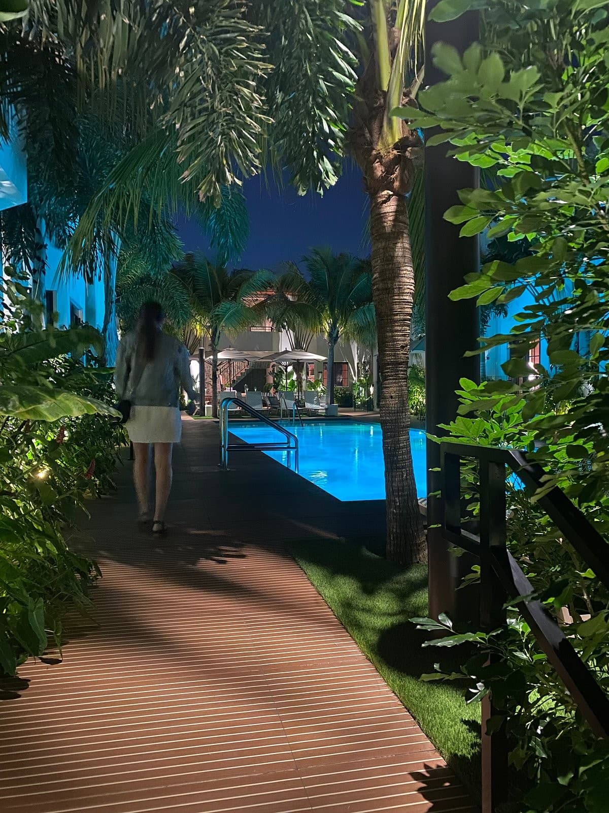 Maison Felix hotel pool area at night in Miami Beach