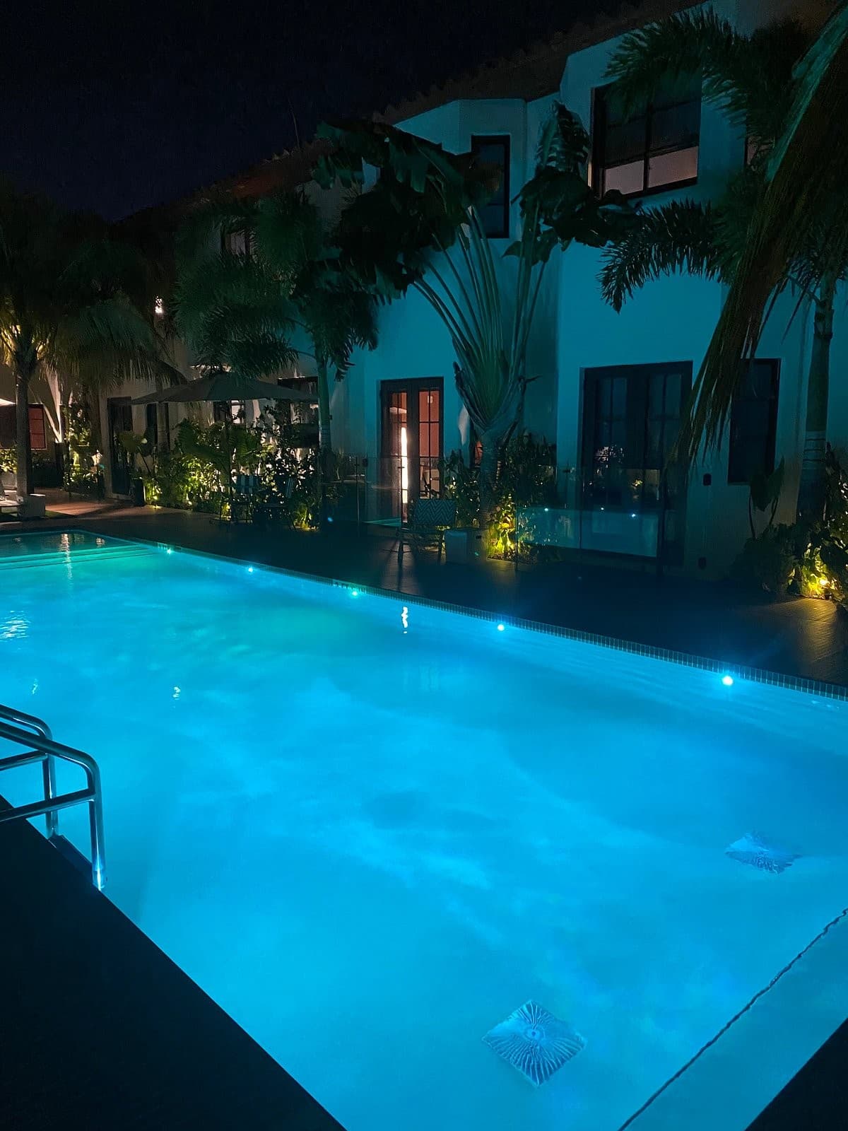 Maison Felix pool area at night in Miami Beach