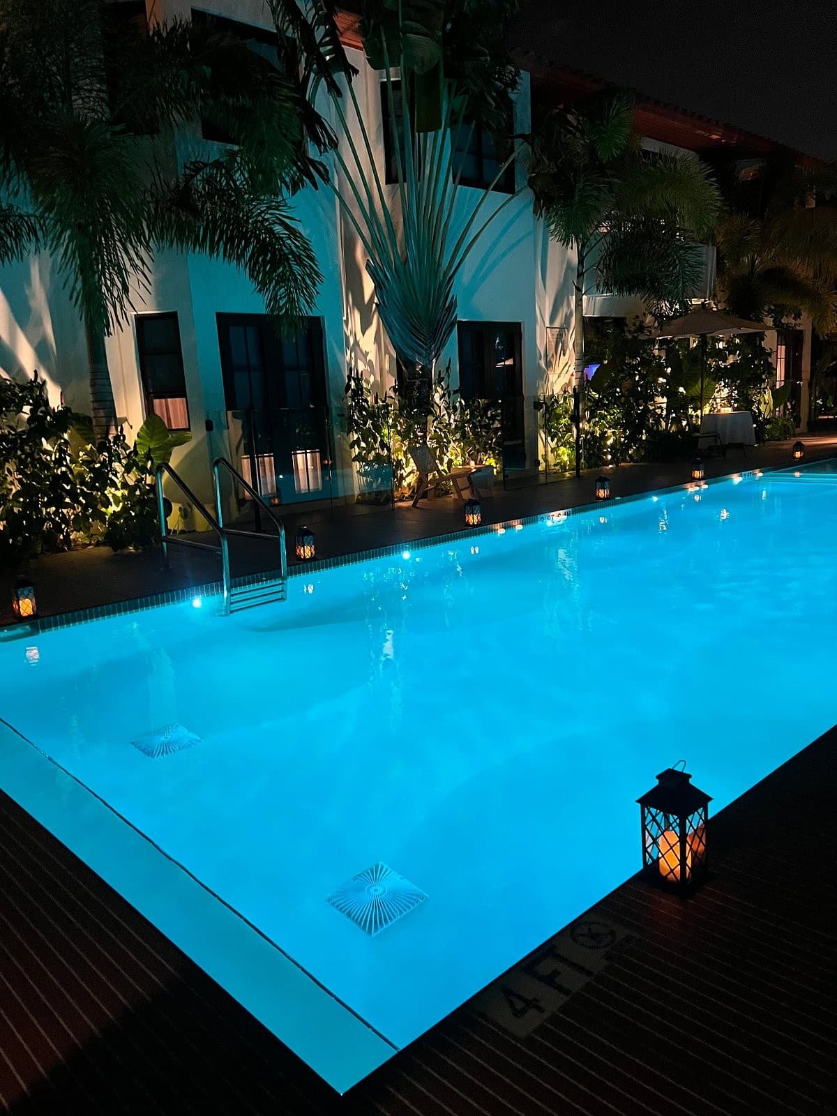 Maison Felix pool area at night in Miami Beach