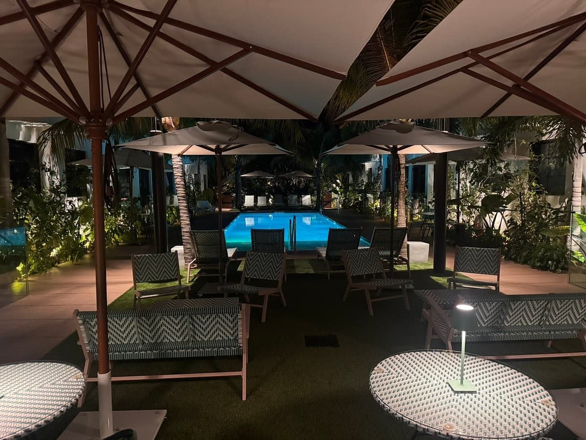 Maison Felix pool area at night in Miami Beach