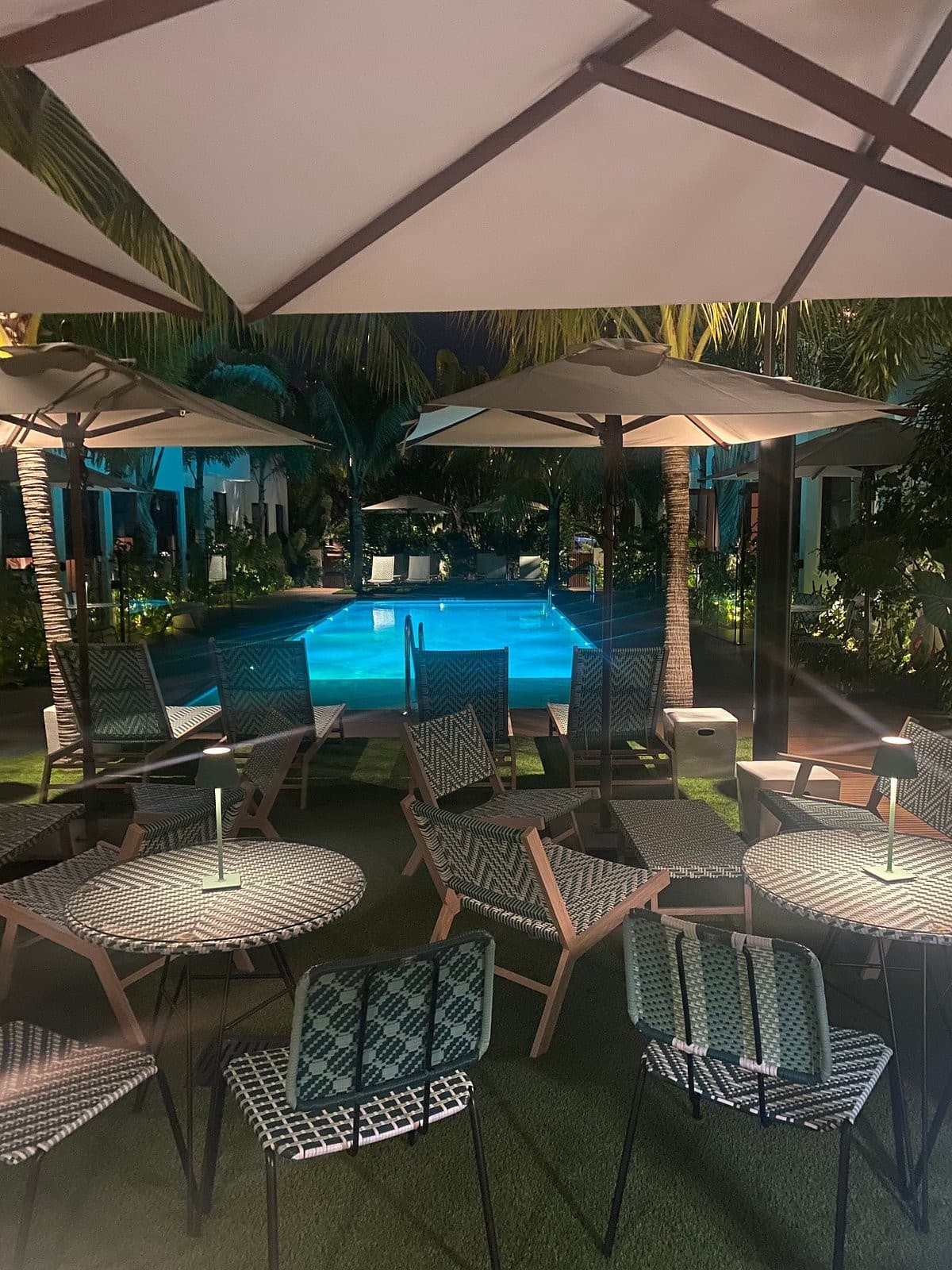 Maison Felix pool area at night in Miami Beach
