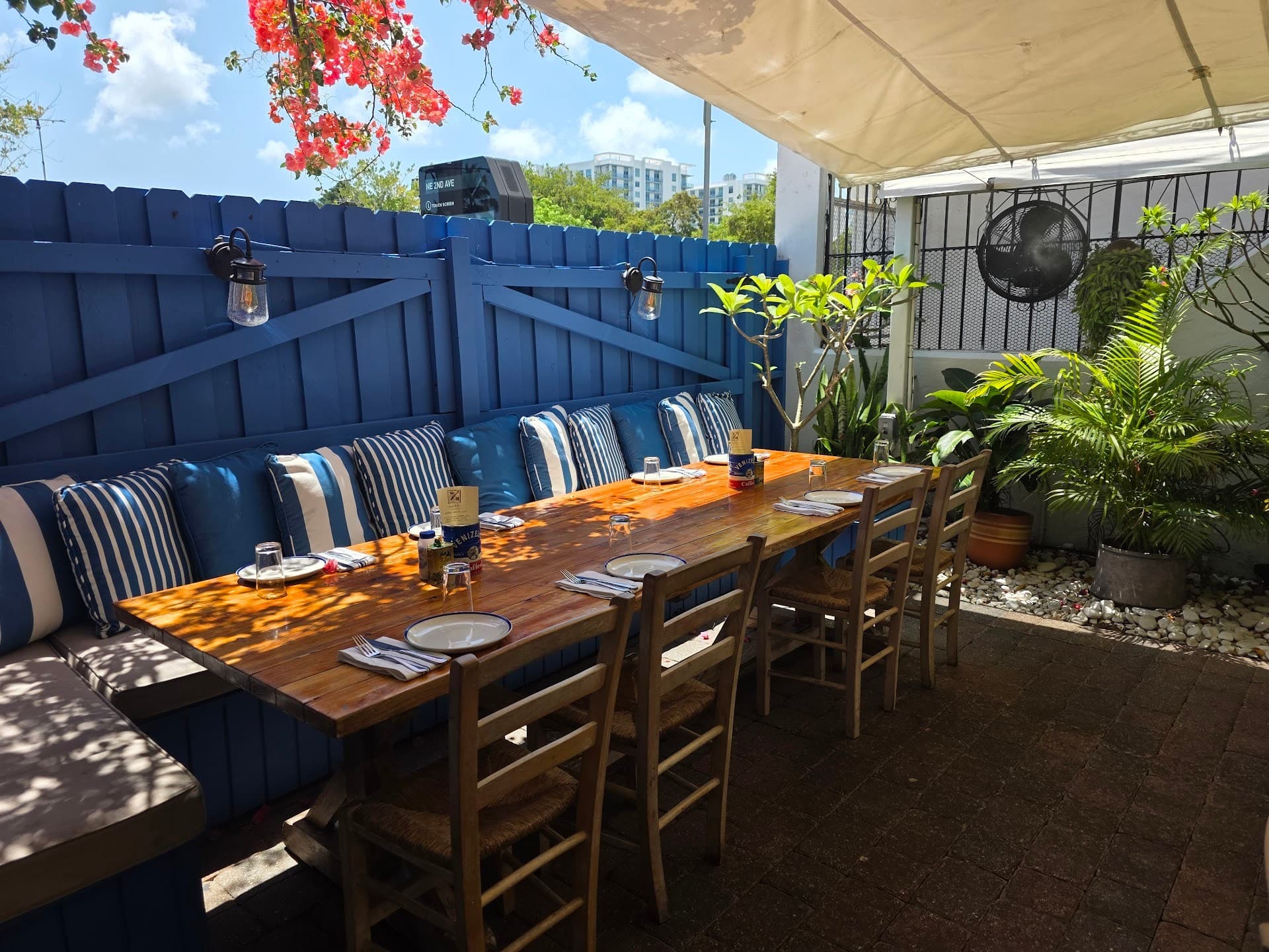 Outdoor patio at Mandolin Aegean Bistro in Miami