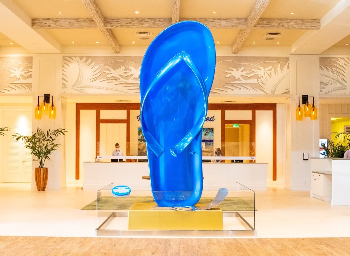 Large blue flip-flop sculpture at Margaritaville Hollywood Beach Resort