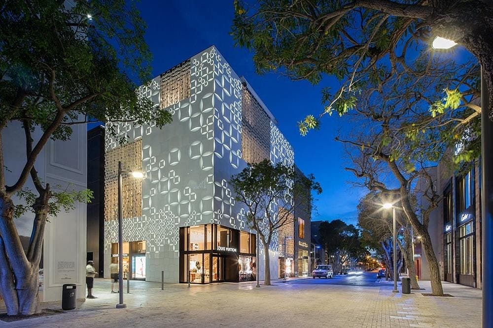 Miami Design District at night, modern architecture, FL