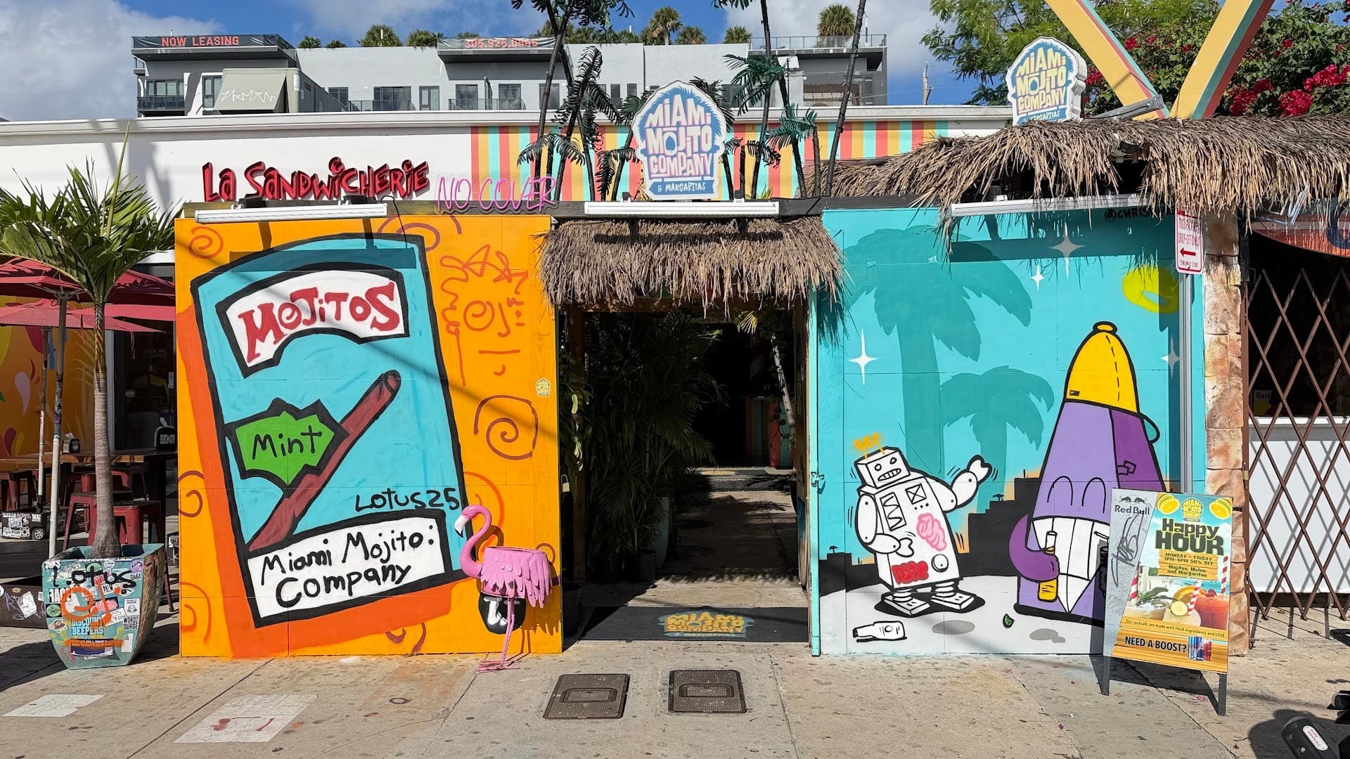 Colorful exterior of Miami Mojito Company in Miami