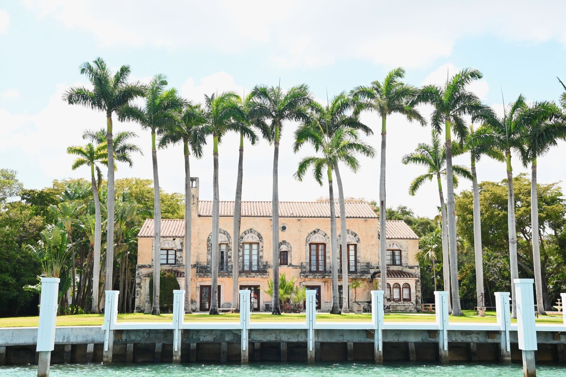 Historic mansion with palm trees in Miami