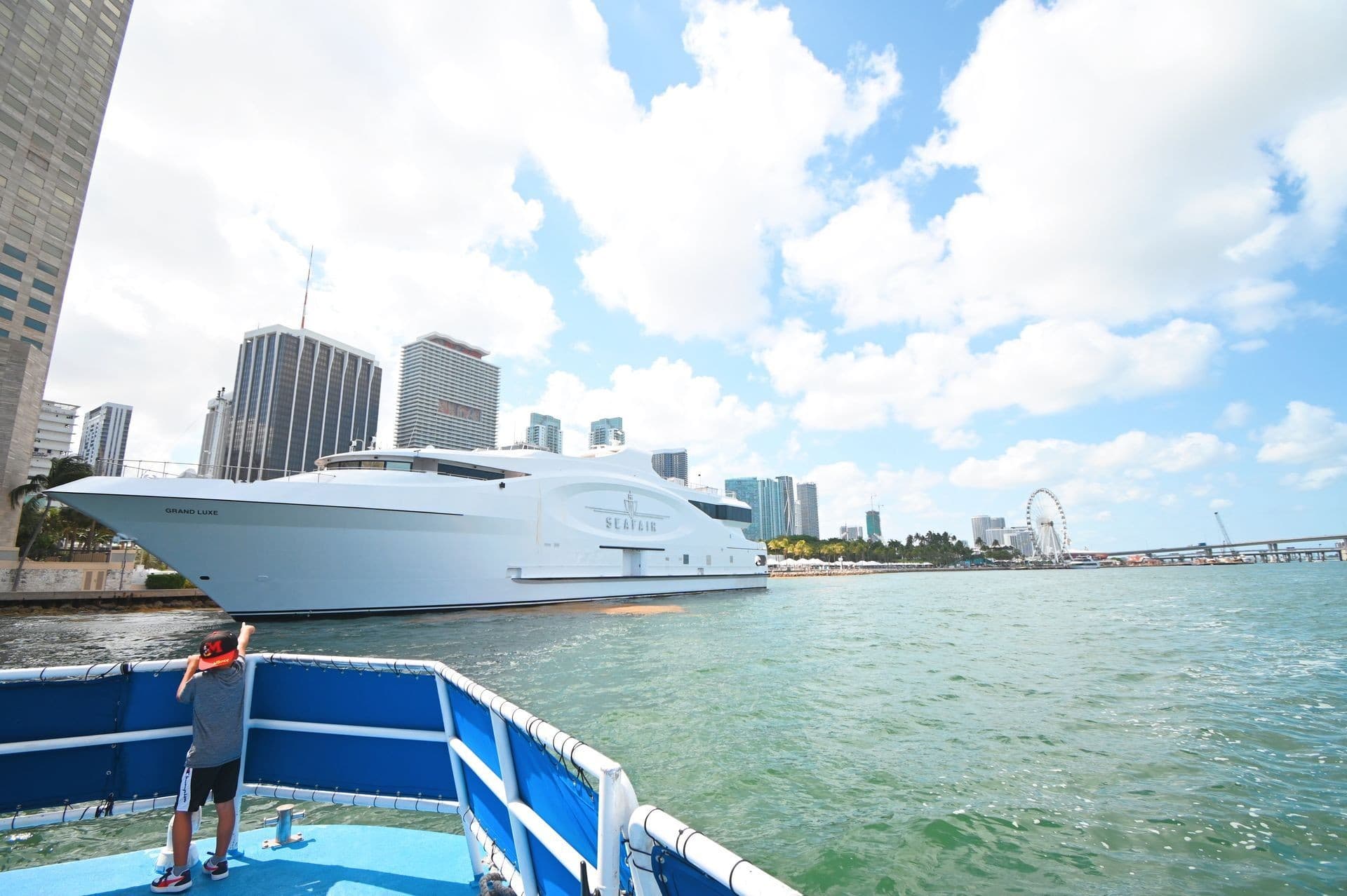 Luxury yacht in Miami skyline cruise