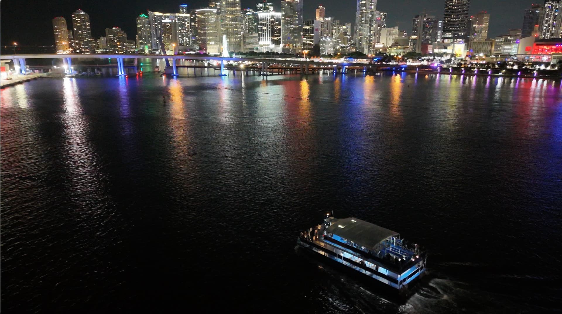 Miami Skyline Cruises night view of Miami skyline