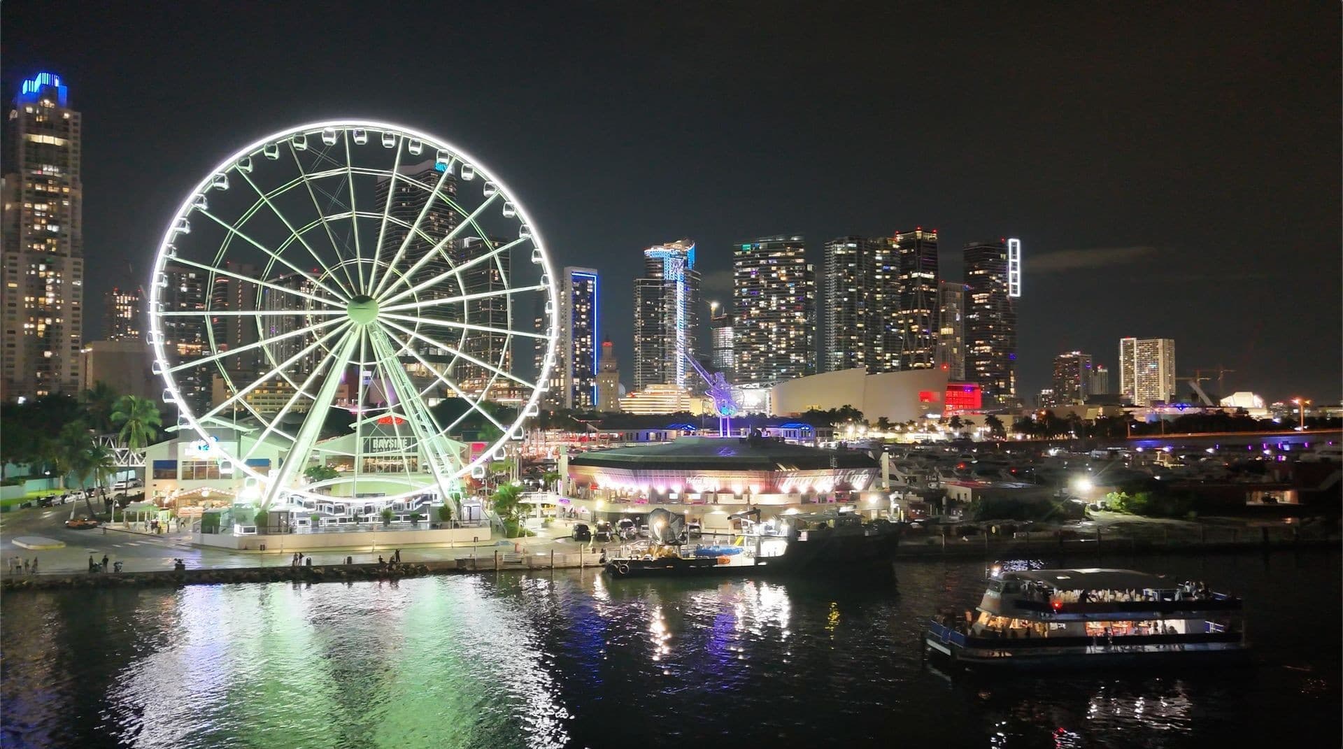 Miami Skyline Cruises view of Miami skyline at night