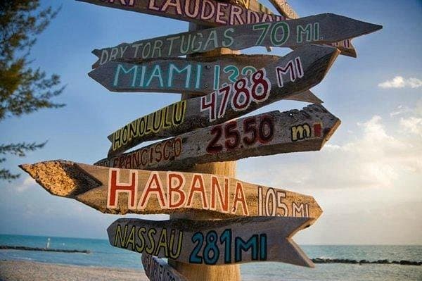 Directional signpost at Miami Beach attractions