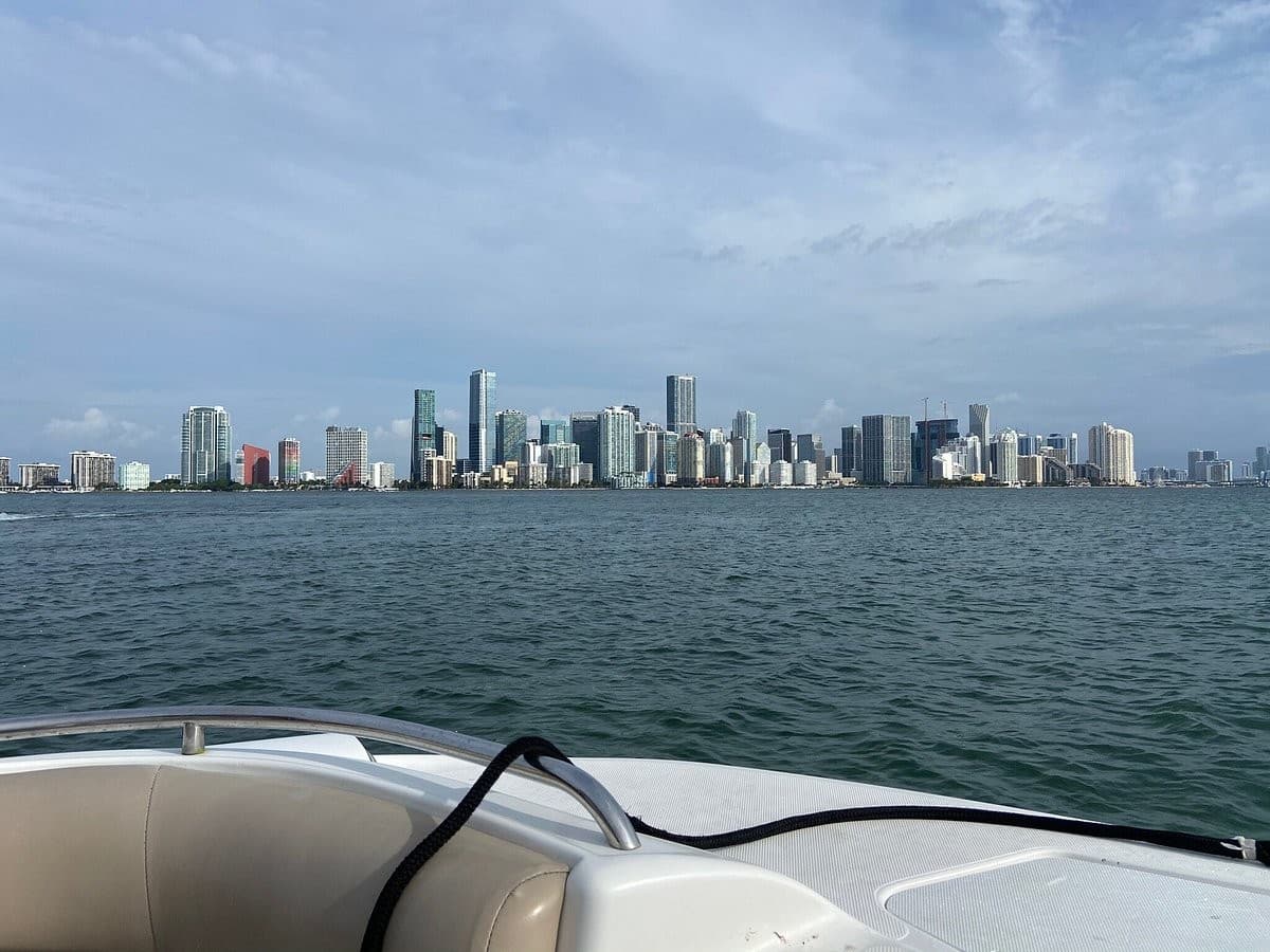 Miami skyline view from water, Miami Beach
