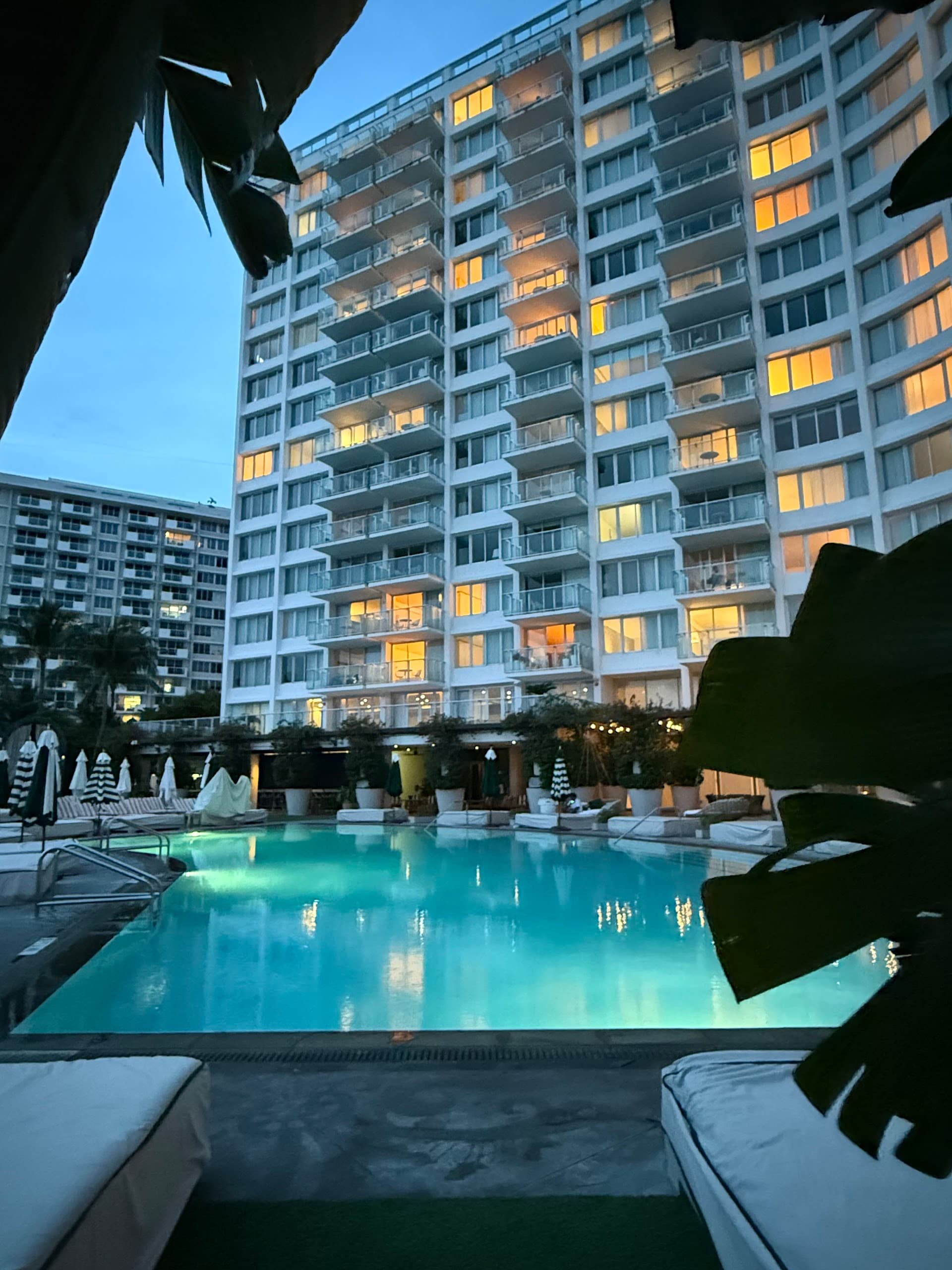 Mondrian South Beach Miami at night with pool view