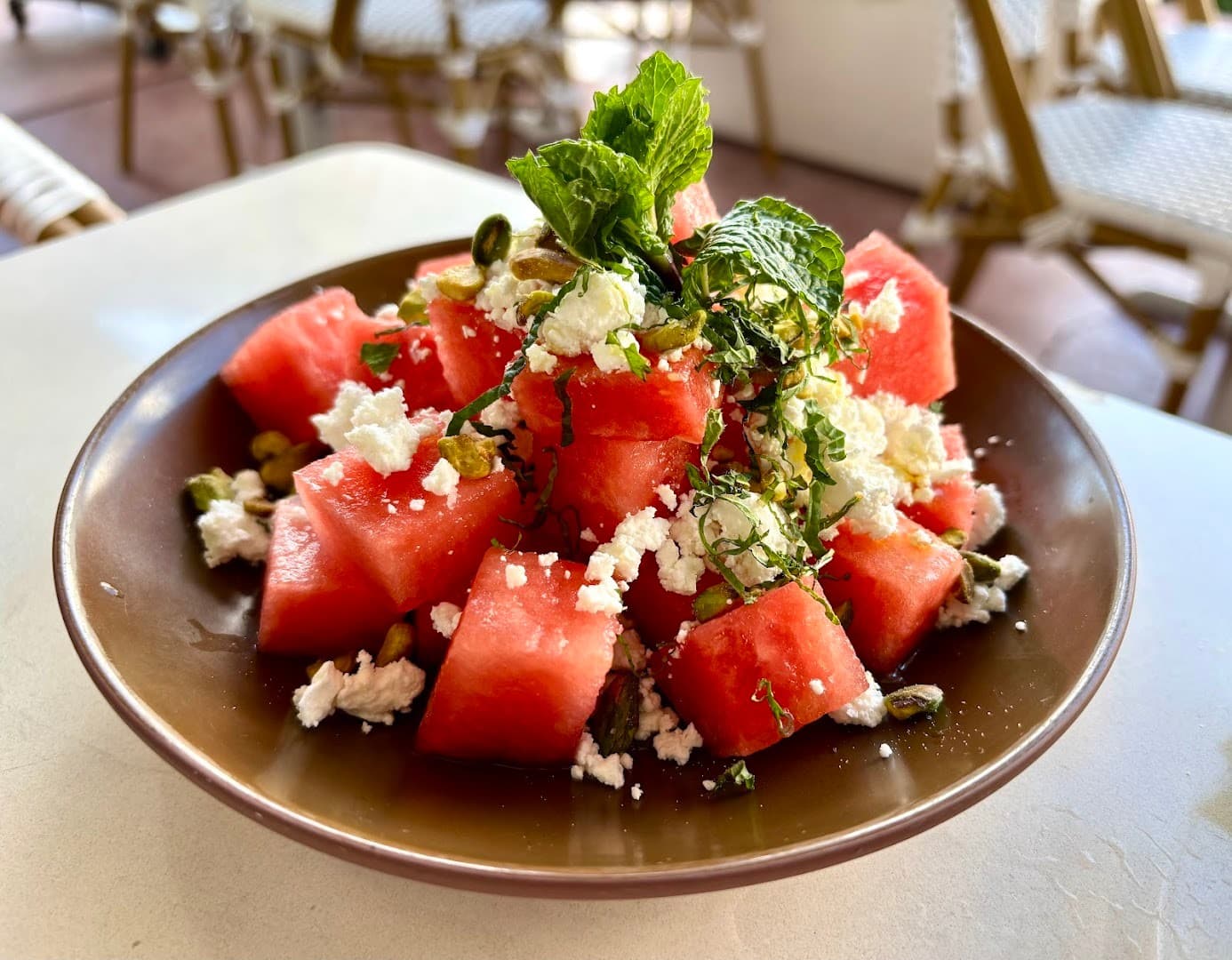 Watermelon salad at Motek Miami Beach