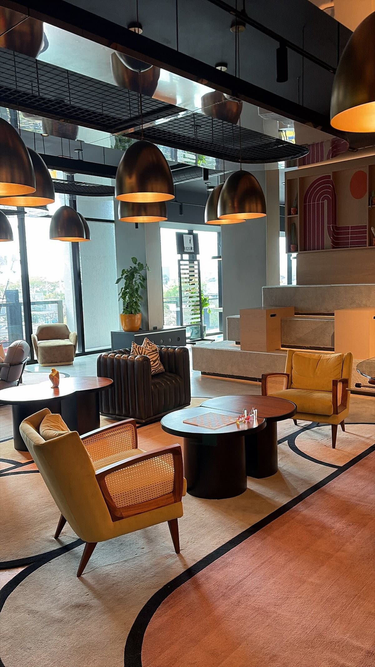 Stylish lobby at Moxy Miami Wynwood hotel