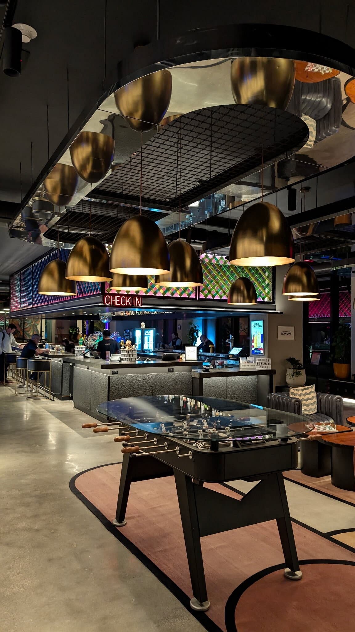 Moxy Miami Wynwood lobby bar and lounge area