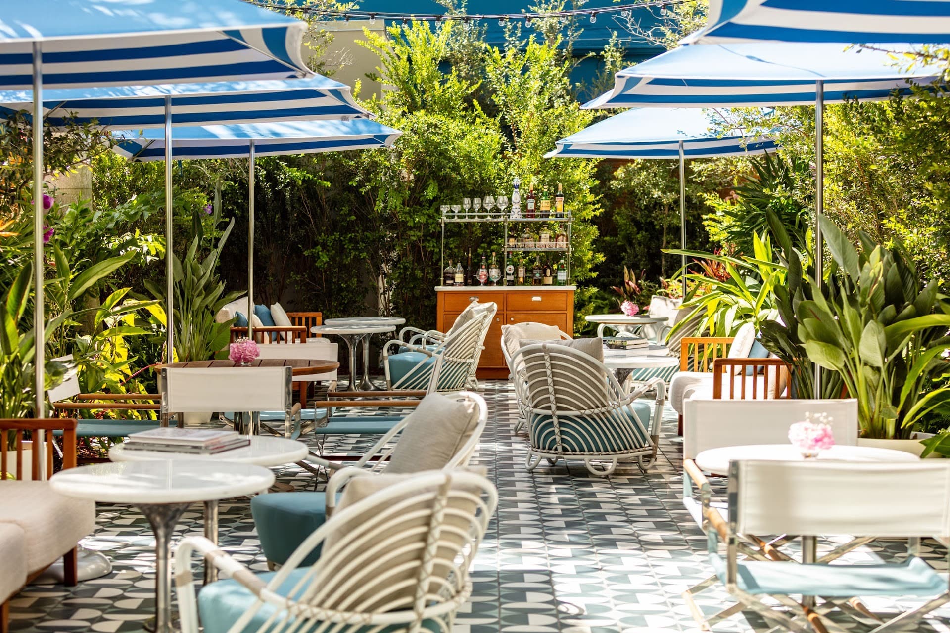 Outdoor seating area at Mr. C Miami, Coconut Grove