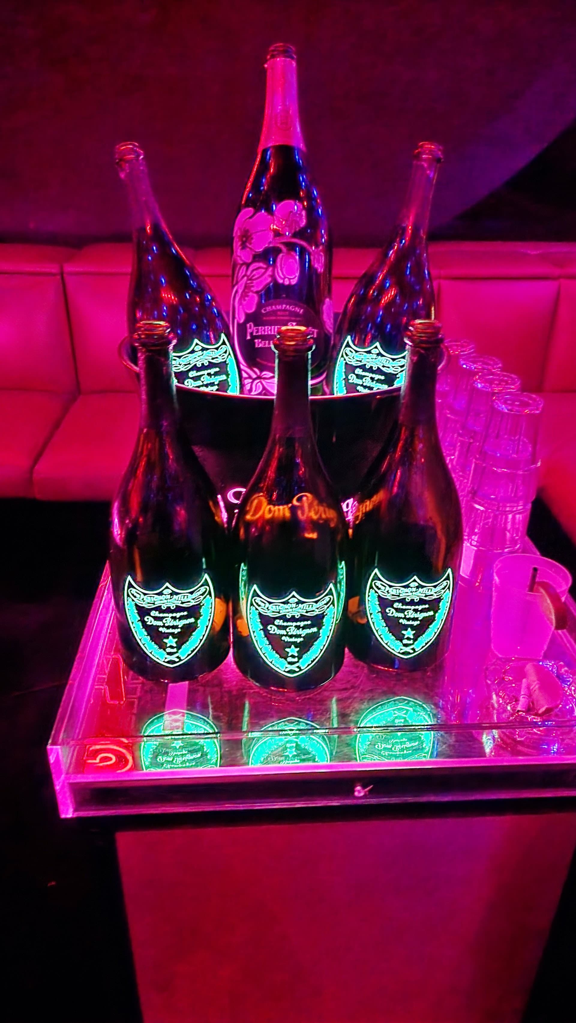 Champagne bottles on display at Mynt Lounge Miami Beach