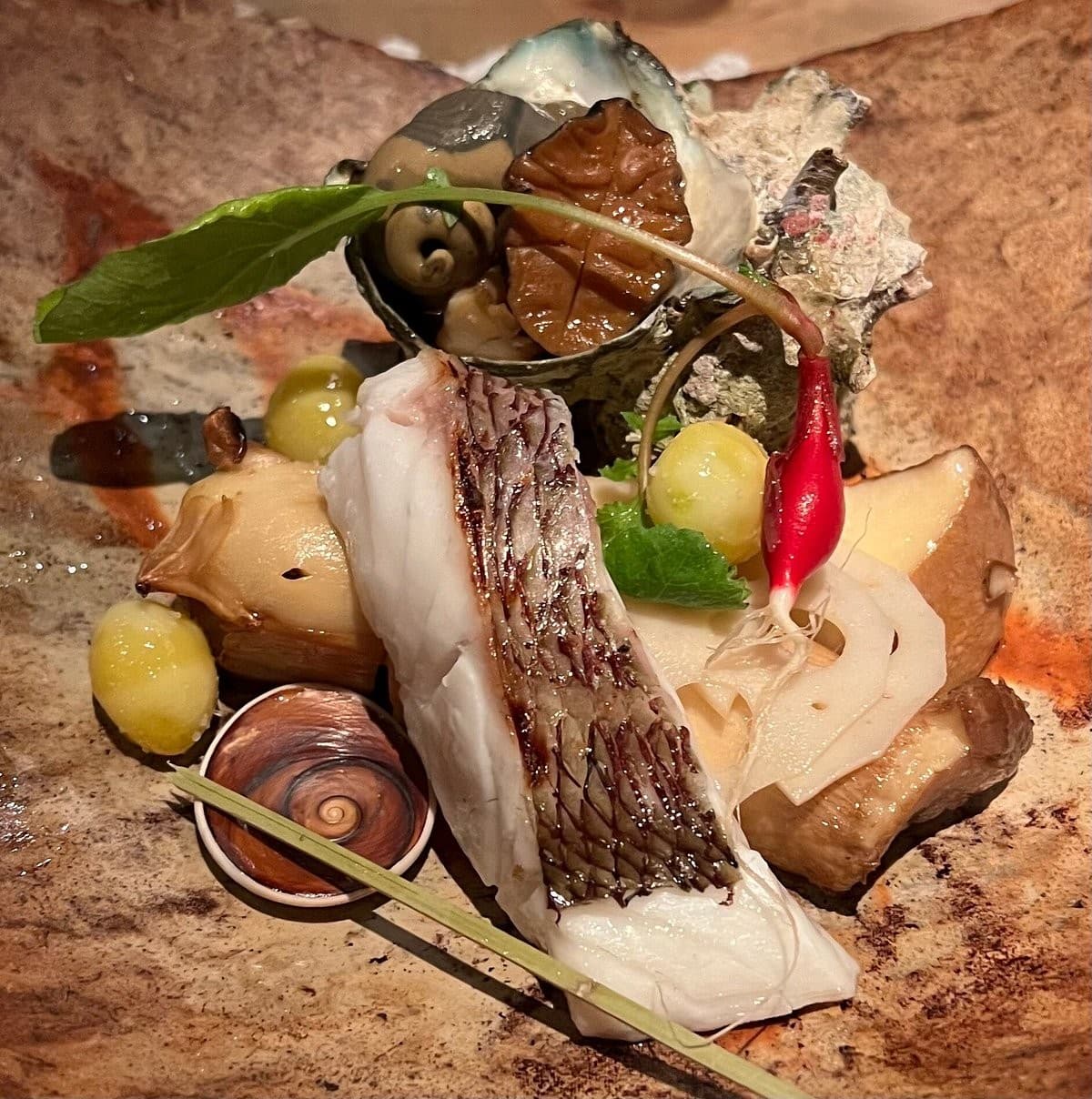 Artfully presented seafood dish from NAOE, Miami