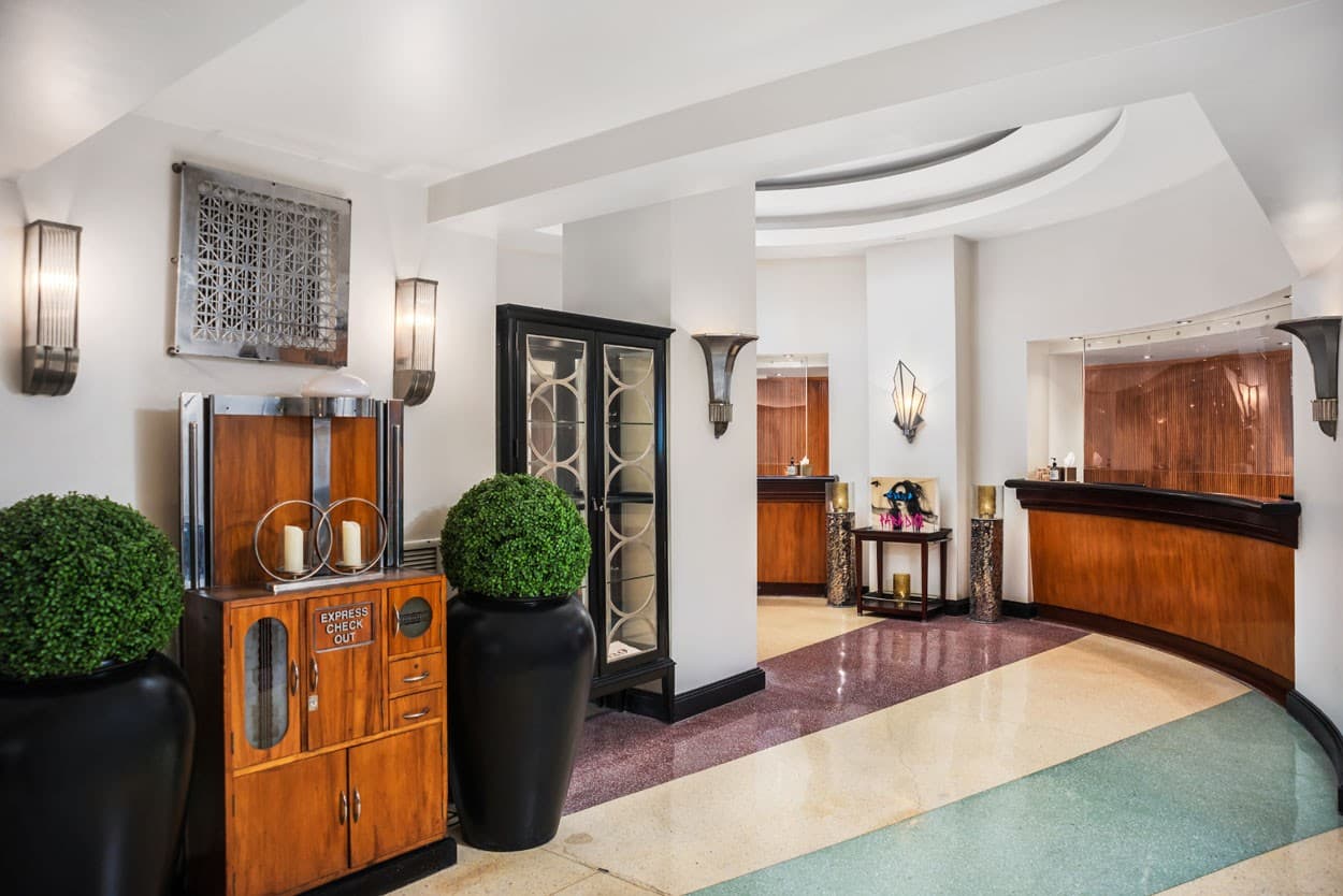 Elegant lobby at National Hotel in Miami Beach