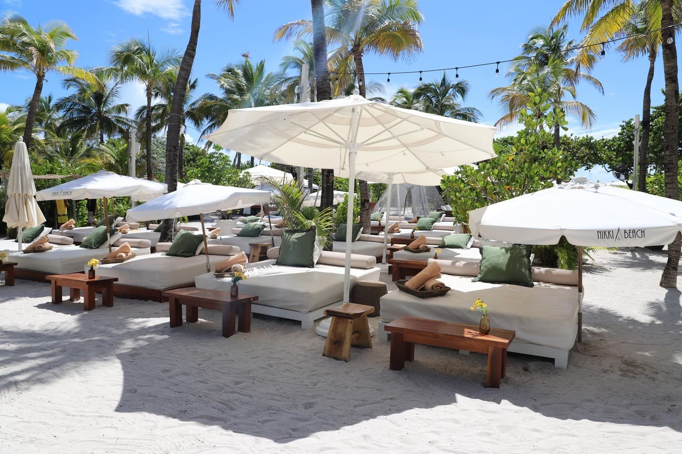 Nikki Beach Miami Beach lounges and umbrellas