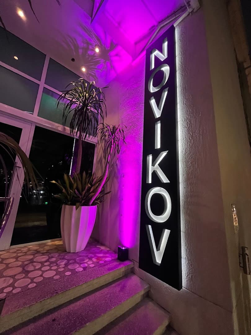 Novikov Miami restaurant entrance at night