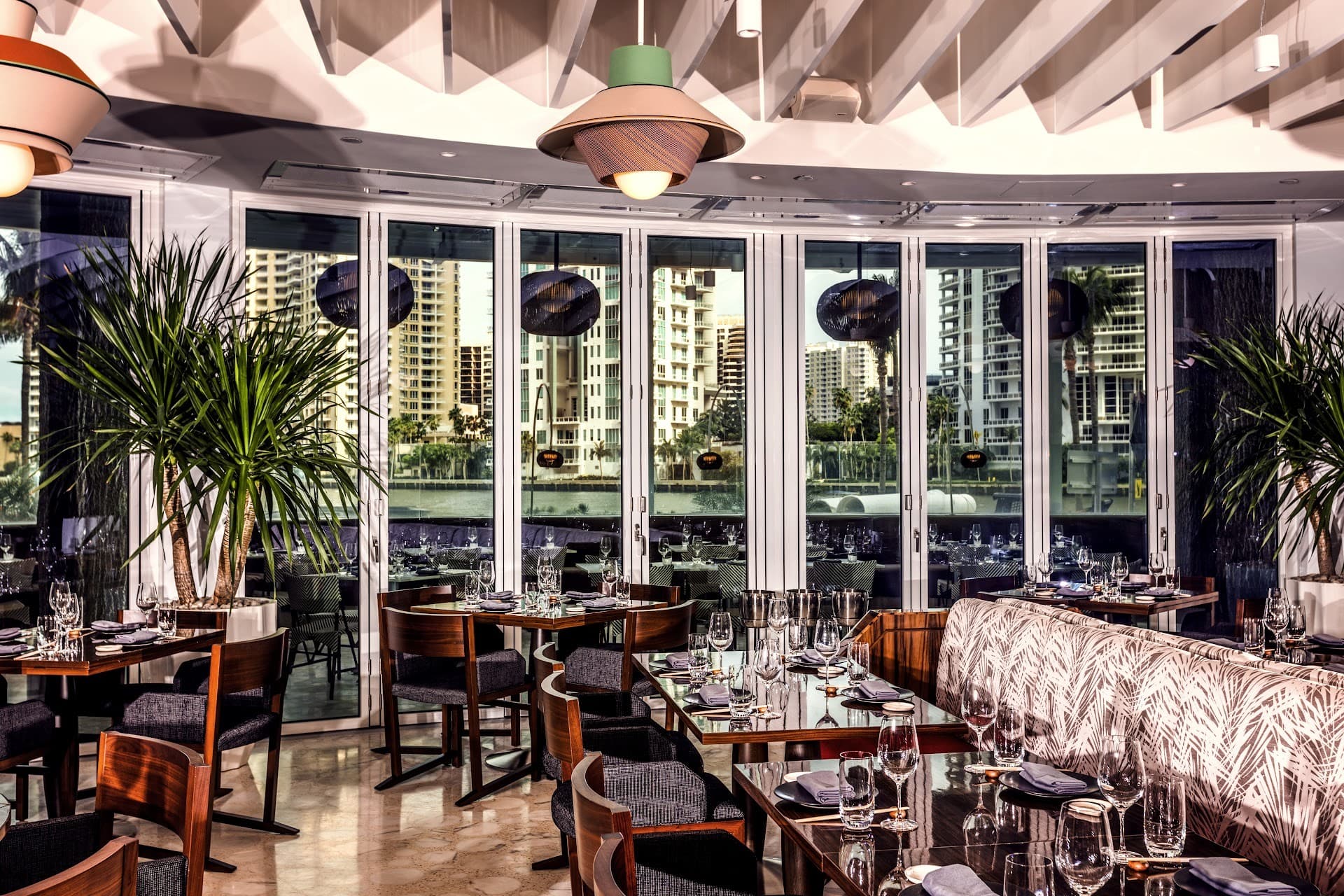 Novikov Miami elegant dining interior with views