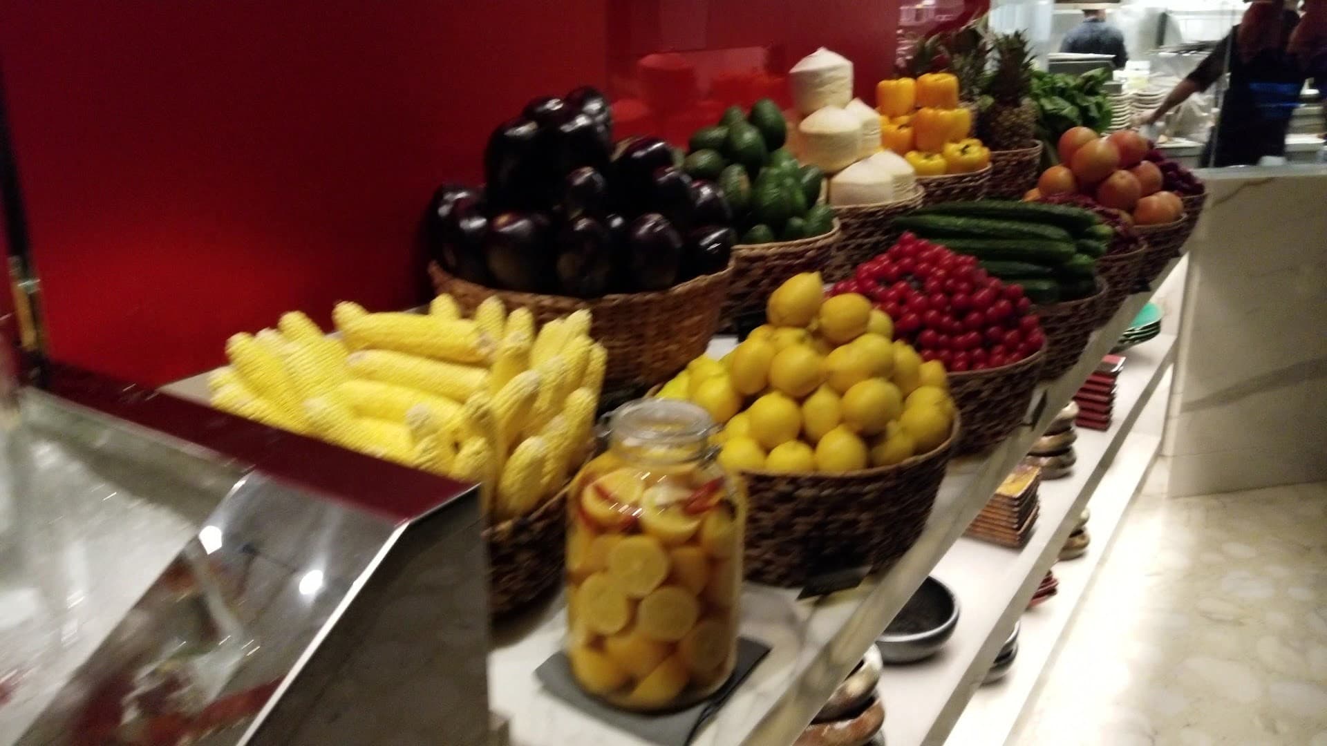 Fresh produce display at Novikov Miami restaurant