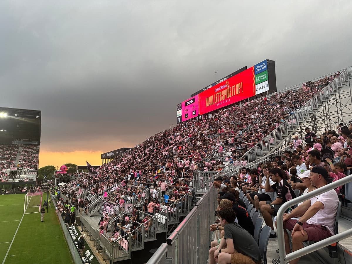 Crowd at Nu Stadium in Miami during a soccer match