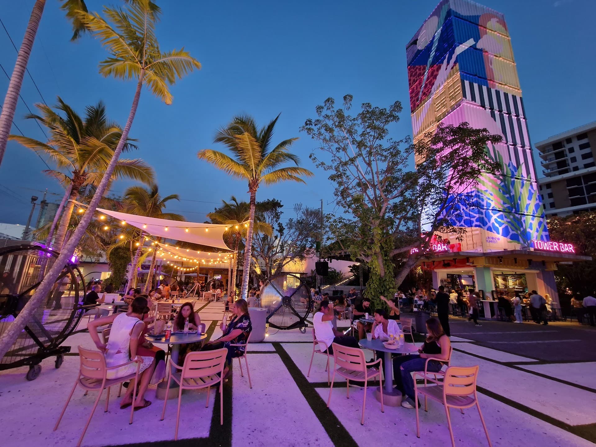 Oasis Wynwood at night in Miami with vibrant ambiance