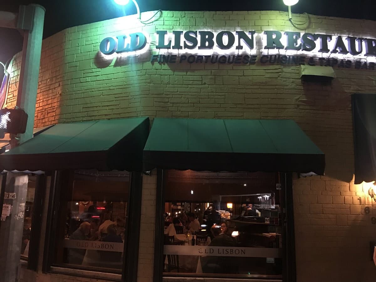 Old Lisbon Restaurant exterior at night in Miami