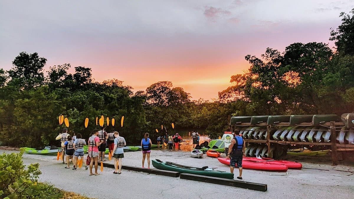 Oleta River Outdoor Center kayaking at sunset in North Miami Beach