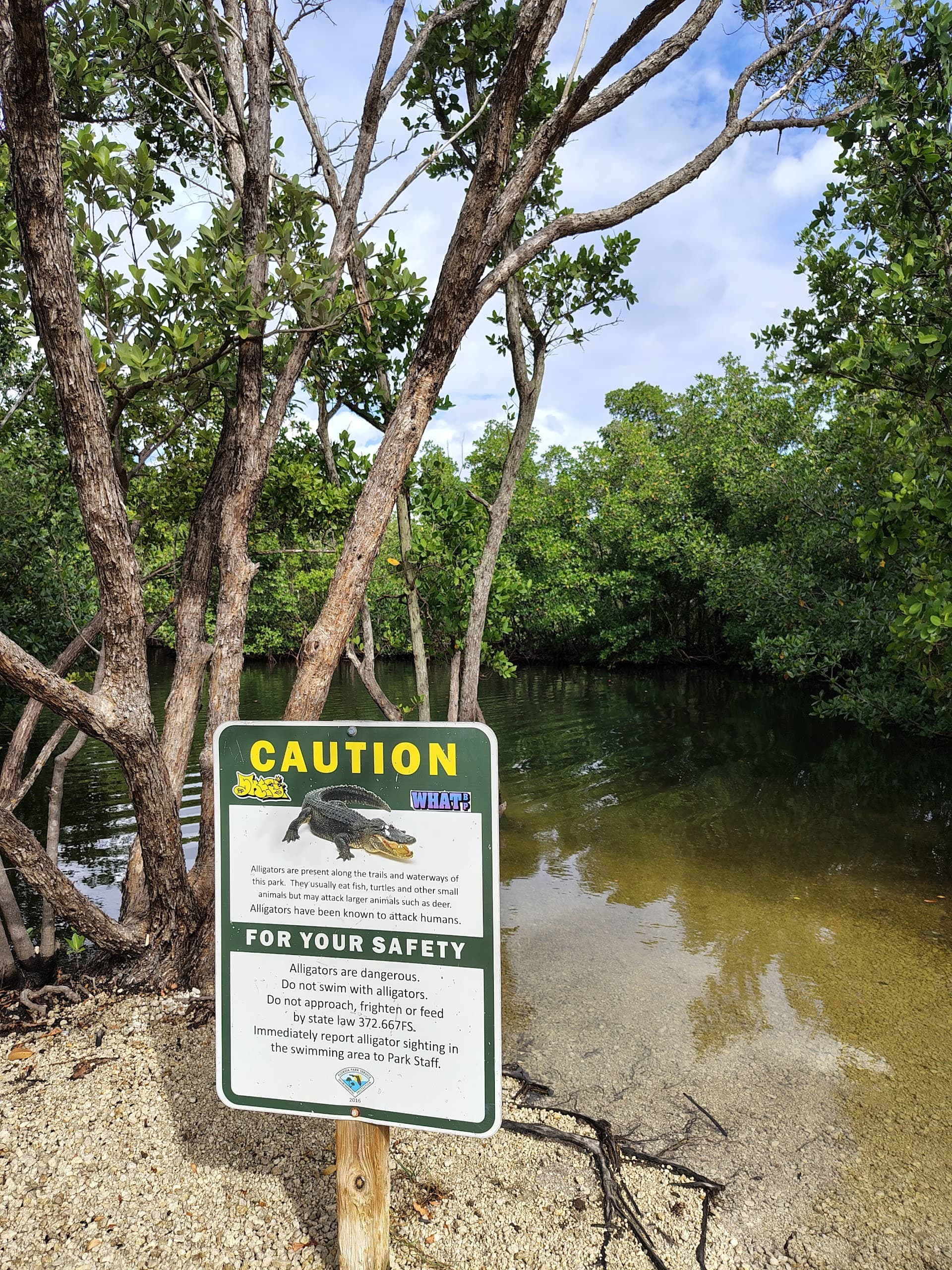 Caution sign at Oleta River Outdoor Center in North Miami Beach