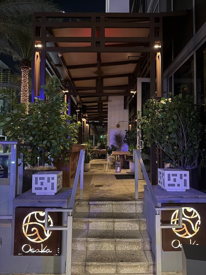 Osaka restaurant entrance in Miami at night