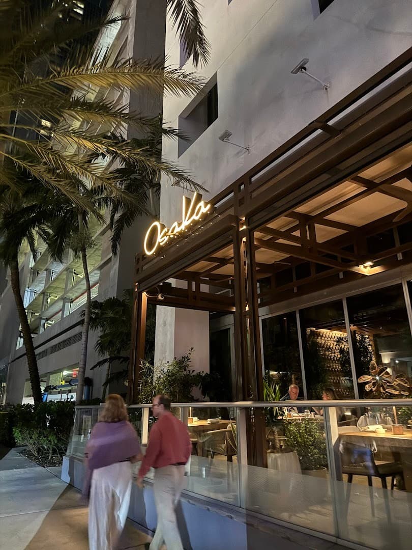 Osaka restaurant exterior in Miami at night