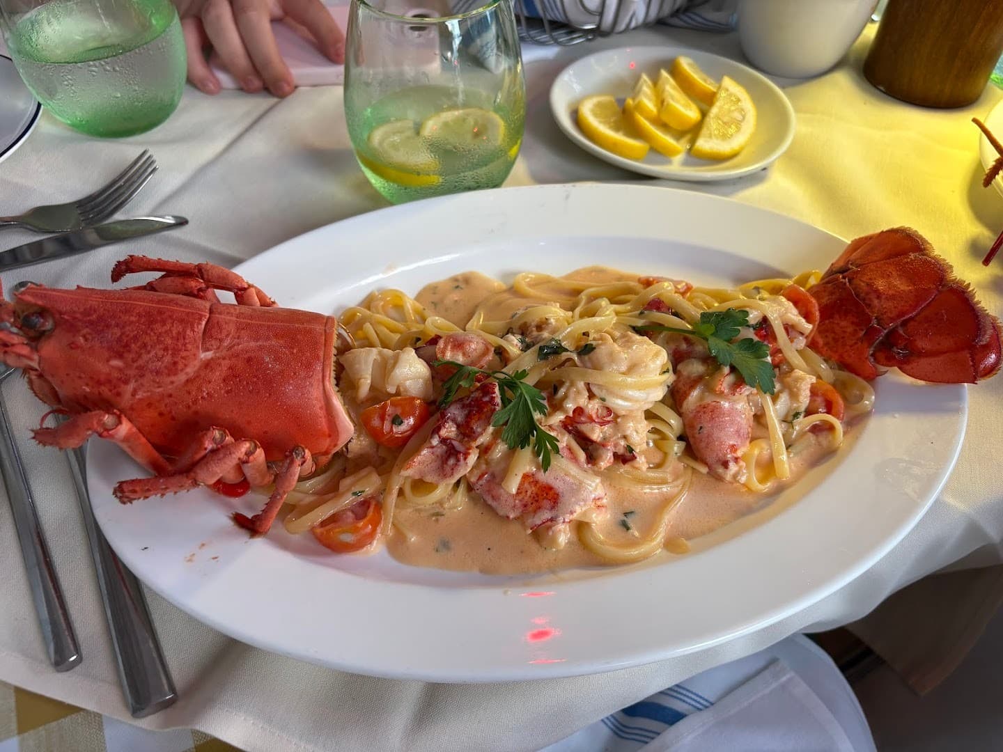 Lobster pasta dish at Osteria Positano in Miami Beach
