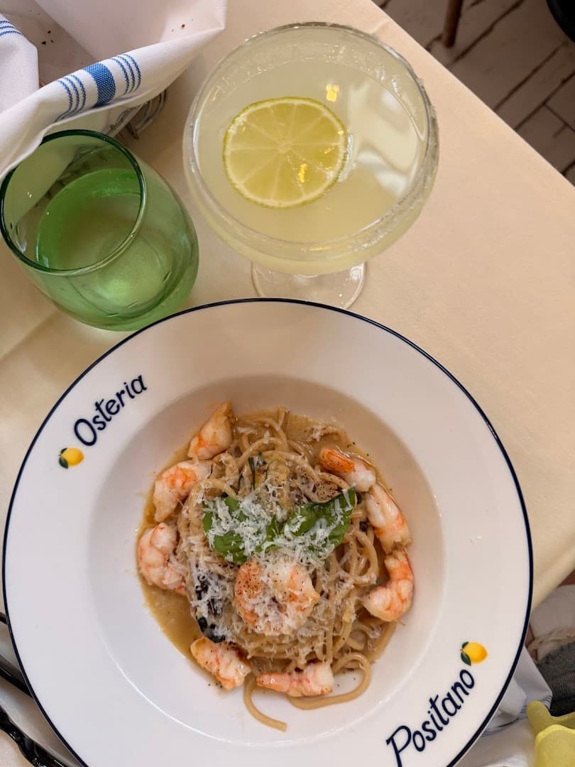 Shrimp pasta dish at Osteria Positano in Miami Beach