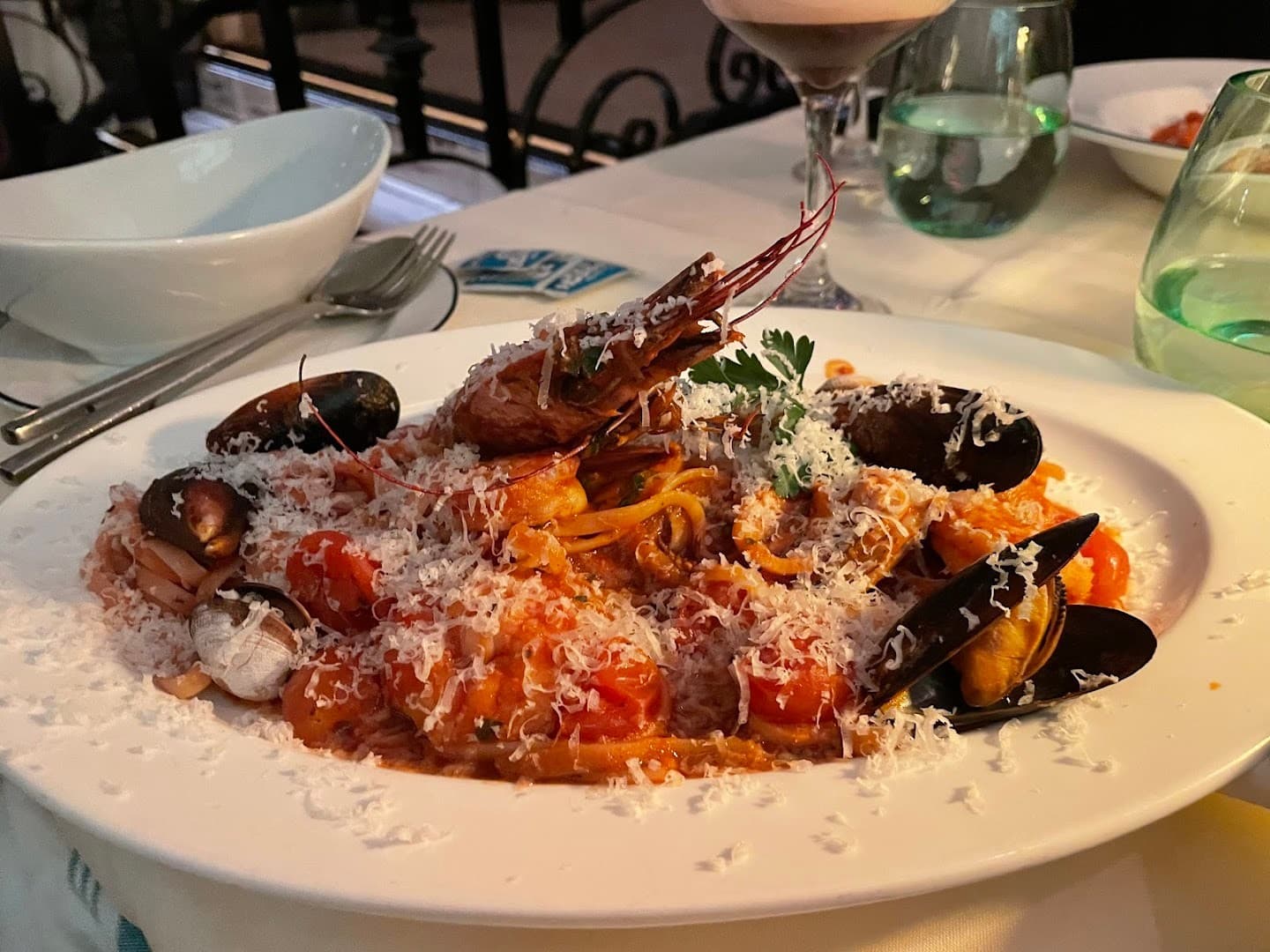 Seafood pasta dish at Osteria Positano in Miami Beach