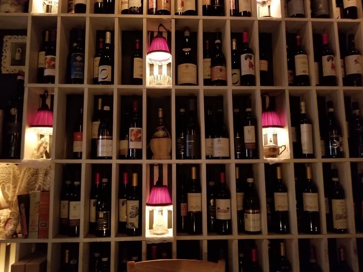 Wine display at Pane e Vino in Miami Beach
