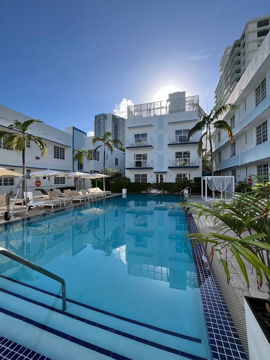 Pestana South Beach Miami pool area with palm trees