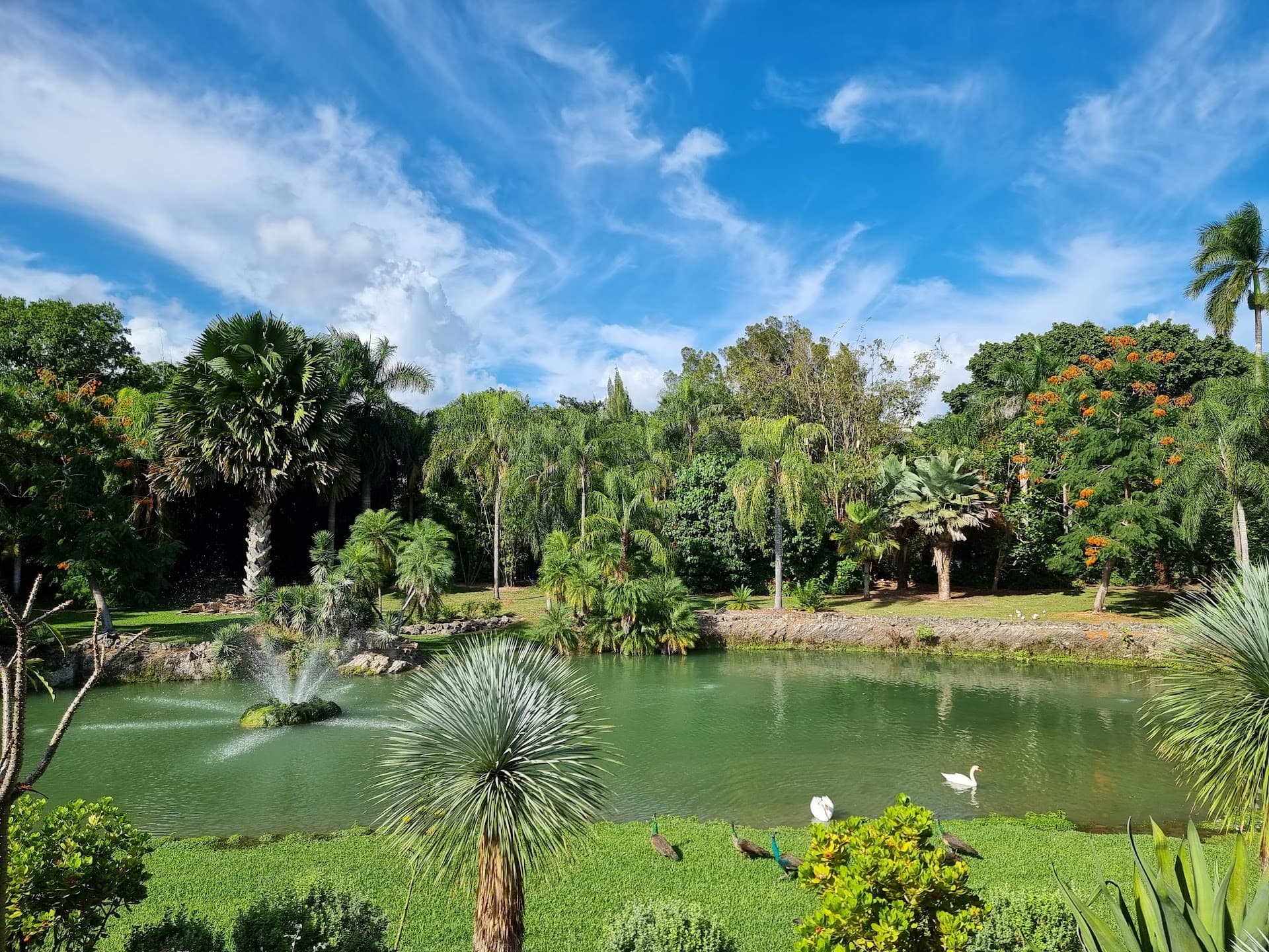 Pinecrest Gardens exterior view with water and greenery