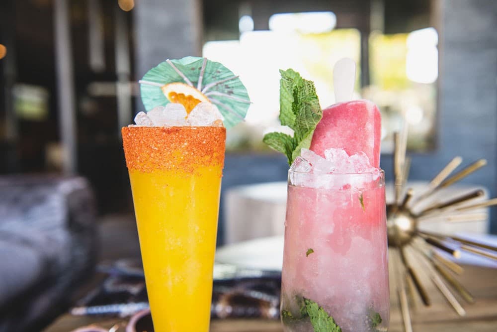 Colorful cocktails at Racket Miami bar
