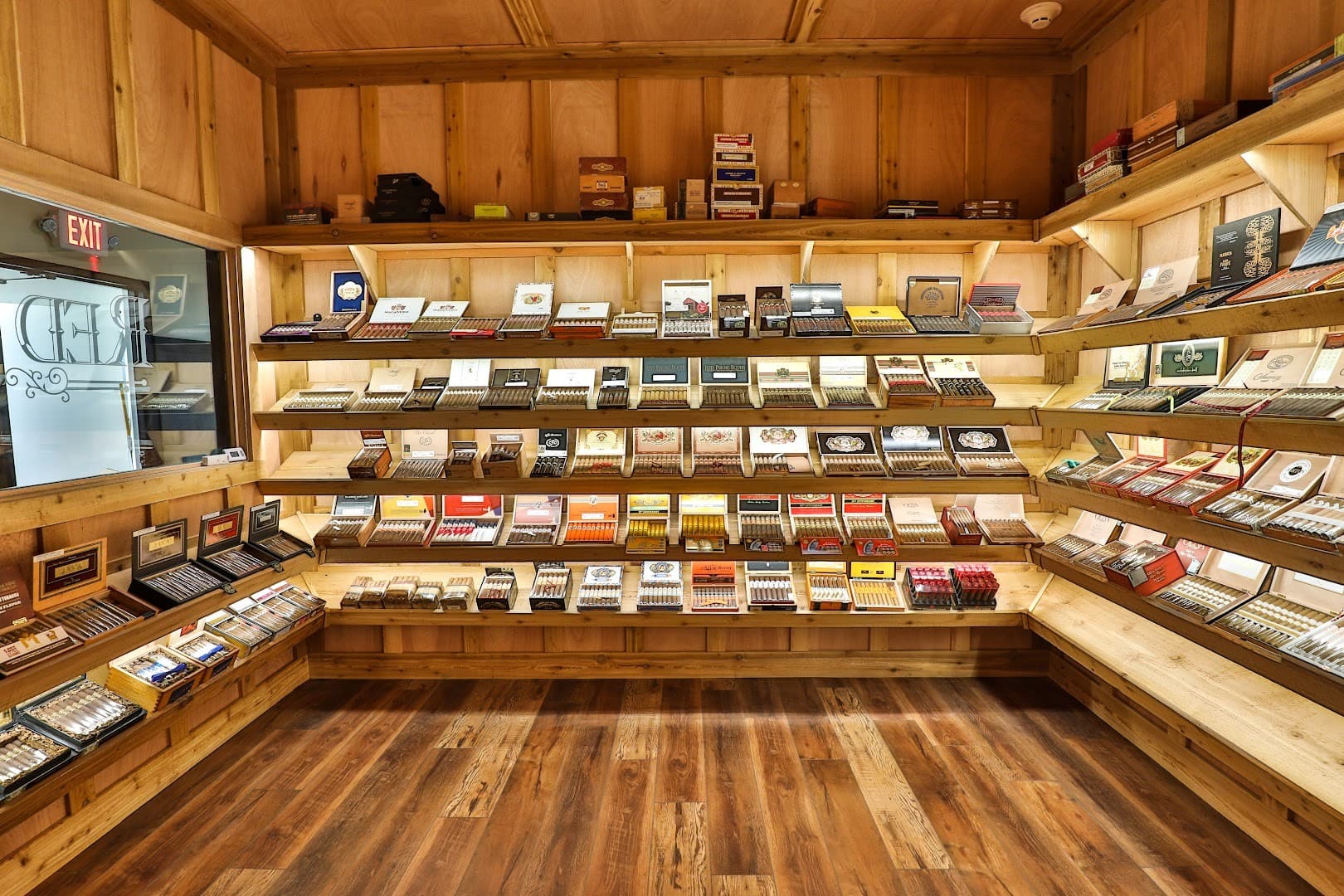 Red Phone Booth interior showcasing cigar selection in Miami