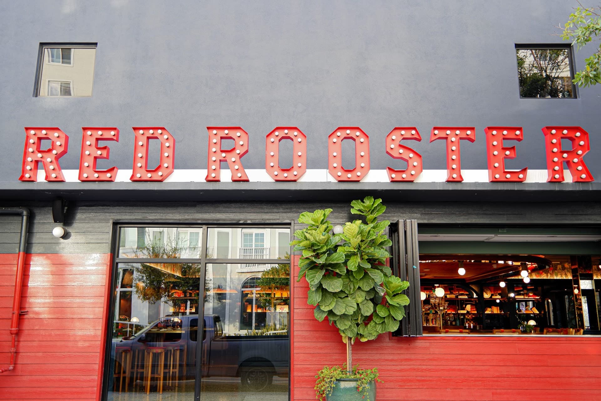 Red Rooster Overtown signage in Miami restaurant