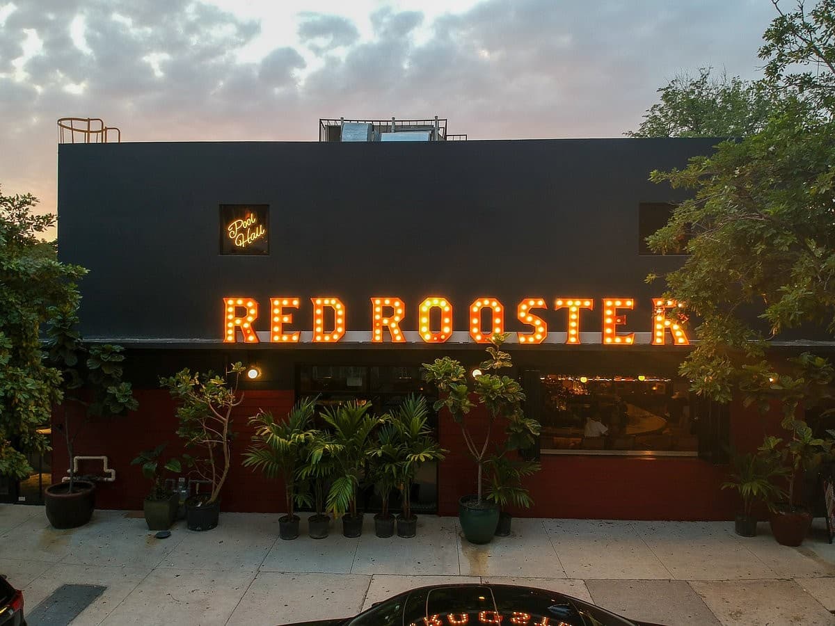 Red Rooster Overtown restaurant exterior signage in Miami