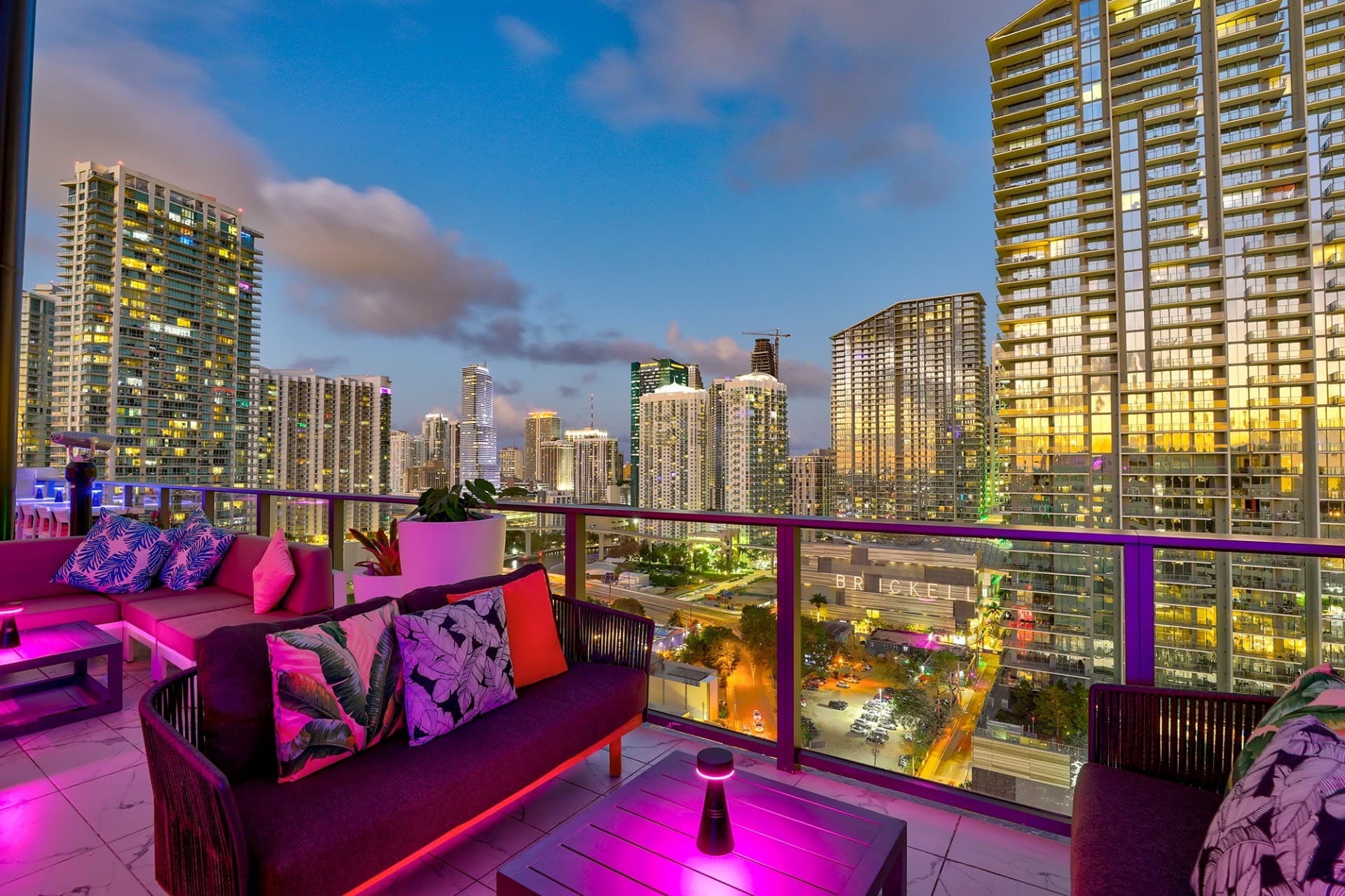 Rosa Sky rooftop view at night in Miami
