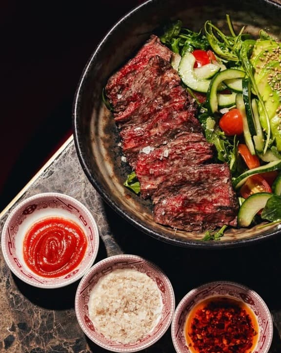 Grilled steak salad at Salty Flame in Miami