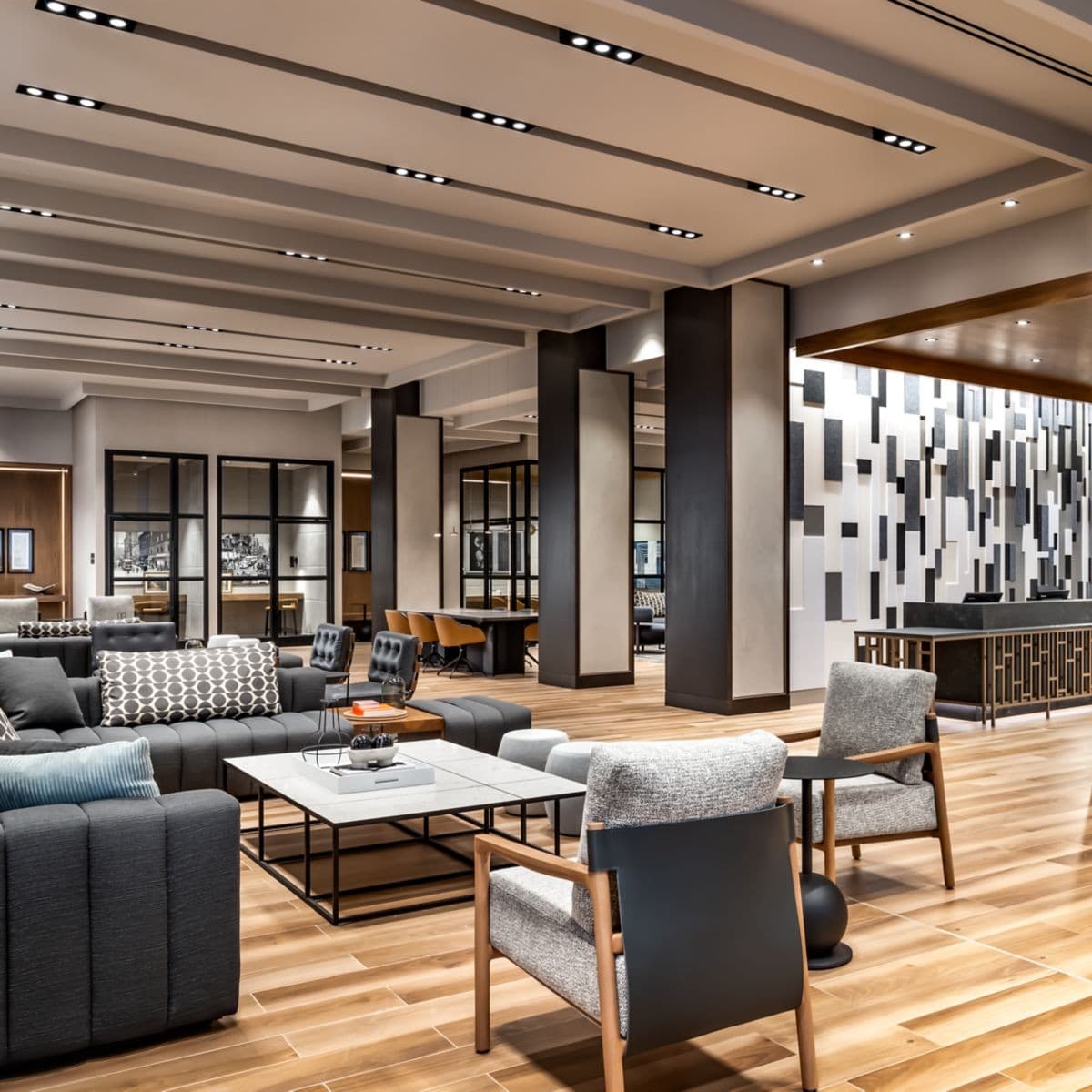 Modern lobby at Sheraton Miami Airport Hotel