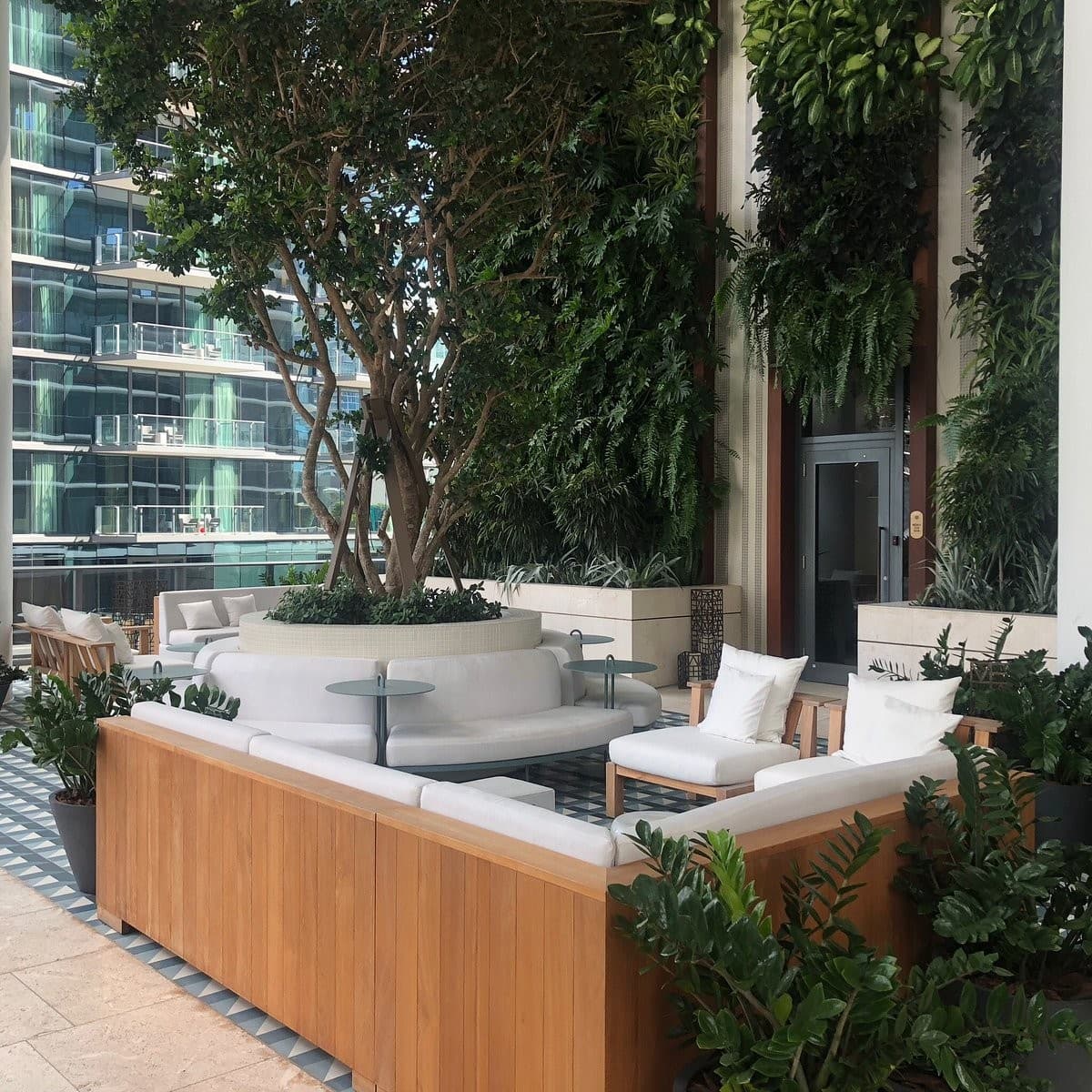 Cozy outdoor seating at SLS LUX Brickell in Miami