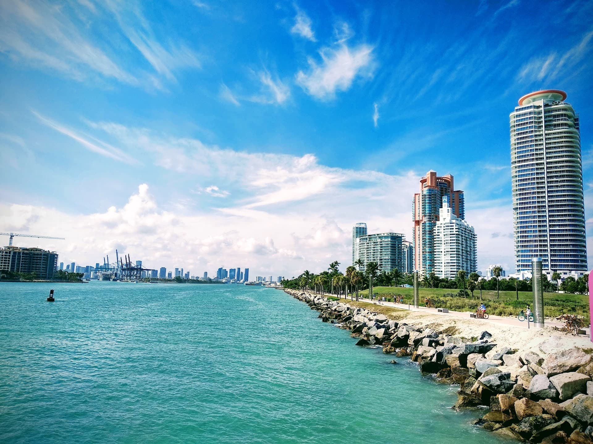 South Pointe Park Pier view and skyline in Miami Beach